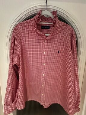 Ralph Lauren Gingham Women’s Re-Worked Ruffle ♥️ Long Sleeve Shirt